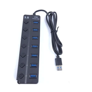 USB 3.0 Hub 7 Port On/Off Switch High Speed Splitter AC Adapter Cable PC Laptop - Picture 1 of 4