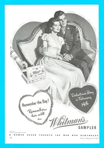 1943 WWII Whitman's Sampler chocolates candy PRINT AD Valentine's soldier - Picture 1 of 1