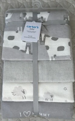 Paquete de 4 mantas de recepción de algodón neutro Carters con estampado de vaca bebé bebé bebé Foto 1 de 4