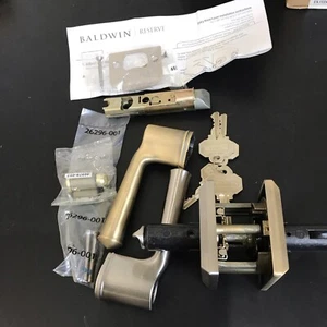 Baldwin Entry Door Lever Set.Satin BrassEN.FED.R.TSR.049x150.SL.SS.CKY.WITH. H6 - Picture 1 of 6