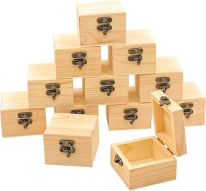 12 Pack Small Square Wooden Box Unfinished Wood Treasure Boxes with Lid for Homa - Picture 1 of 1
