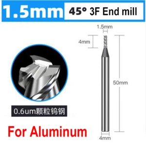End mill 1.5mm HRC45 3F 50mm length Solid Carbide Milling cutter for Aluminum - Picture 1 of 9
