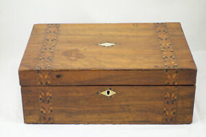 Antique 19th Century Wood Slant Top Lap Ships Captains Desk Marquetry Mop Inlay