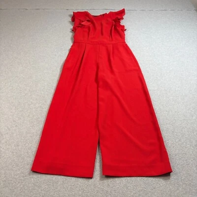 J Crew Jumpsuit Women 4 Red Wide Leg Ruffle Sleeve Open Back Nautical One Piece - Image 1 of 4