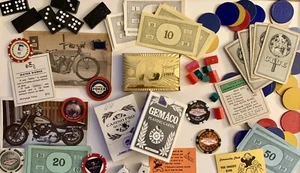 Junk Lot Casino Chips Poker Vintage Game Pieces Playing Cards - Picture 1 of 6