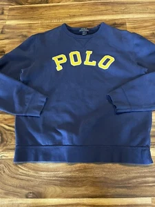 Polo Ralph Lauren VTG Spell Out Patch Logo Blue Sweatshirt Sz XL 18-20 - Picture 1 of 7