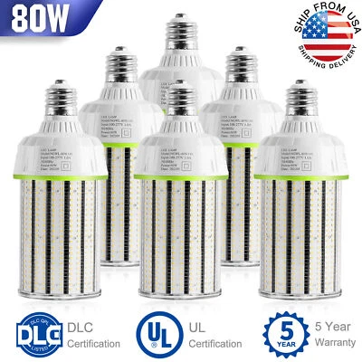 6 Pack 80W LED Corn Bulb Light For Warehouse Garage Shop Wall Pack Fixture Lamp - Image 1 of 4