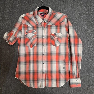 Rock & Roll Cowgirl Top Pearl Snap Button Up Shirt Womens Size Large Orange - Image 1 of 4