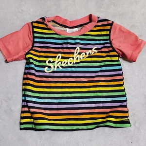 Skechers Surf Girls 2T Bathing Suit Top Rainbow Striped Pink - Picture 1 of 4