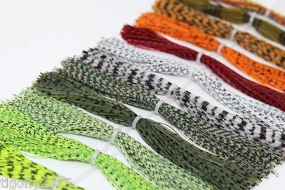 TIGOFLY 16bundles 13cm Silicone Skirts Legs Barred Color Spinner Bait Squid Rubber Skirt