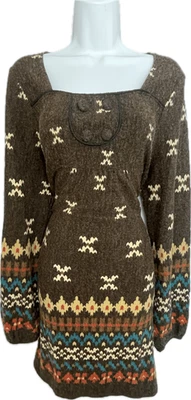 Vestido Hazel Boho Tejido Manga Larga Bishop Marrón Para Mujer Talla L Cottagecore Foto 1 de 4