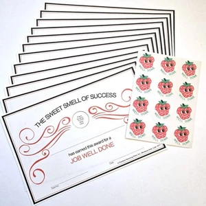 Vintage CTP 1977 Scratch & Sniff Stickers STRAWBERRY Sheet + Award Certificates - Picture 1 of 10