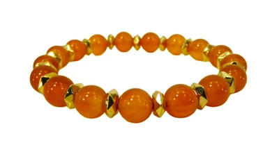 Pulsera elástica con cuentas de cristal naranja con cuentas de oro, 7,5", cuentas de 8 mm Nueva Foto 1 de 4