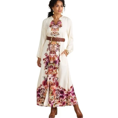 NWT SOFT SURROUNDINGS Paulette Shirt Dress Large Maxi Long Floral Print Boho - Image 1 of 4