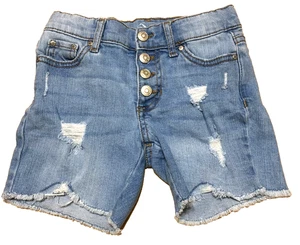Jordache Girls Distressed Jean Shorts Blue Stretch Denim Adjustable Waist size 6 - Picture 1 of 10