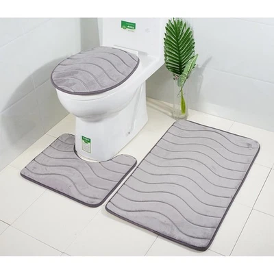  Drei Stücke Bad Mat Set Flanell Geprägte Wellen Rutschfeste Badewanne U-form - Bild 1 von 4