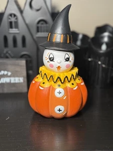 Hand Painted Pumpkin Clown Witch Figurine – Vintage Inspired Halloween - Picture 1 of 6