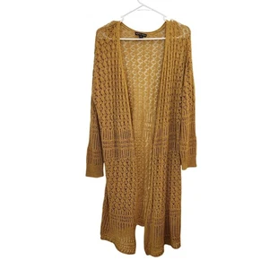 Moral Fiber vorne offen Pointelle Strick gemütlich lange Strickjacke Pullover gelb Größe 2X - Bild 1 von 9