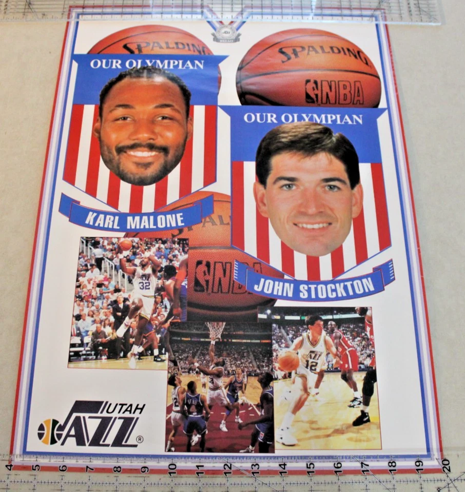 Vtg NBA 1992 Our Olympians Utah Jazz Karl Malone & John Stockton 16x22 Poster - Image 1 of 4