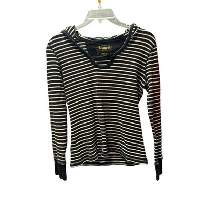 Top Mujer Manga Larga Talla Mediana Blanco y Negro Rayas Capucha Buen Estado Foto 1 de 4
