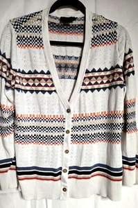 Pendleton Cardiagan Womens Petite White Stripe Linen Blend Button XL - Picture 1 of 13