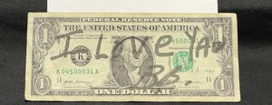 $1 Dollar Bill In Fair Condition With Graffiti And Ink Error - Serial 04500031- - Picture 1 of 4