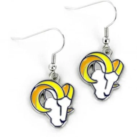Los Angeles Rams NFL Logo Silver Dangler Earrings Hypo-Allergenic - 2020 Colors Cover
