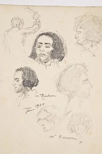 Jules PONCEAU 1881-1961 Petit Dessin 1925, 6 Visages, chef d’orchestre concert - Imagen 1 de 2