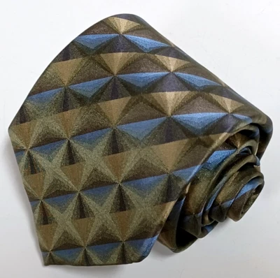 Van Heusen 男式领带 X 长棕褐色蓝色几何丝绸领带 61 英寸 L x 4 W — 第 1/4 张图片