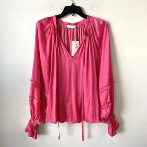 Ramy Brook Maty Ruffle Sleeve Blouse Bright Pink S - Picture 1 of 8