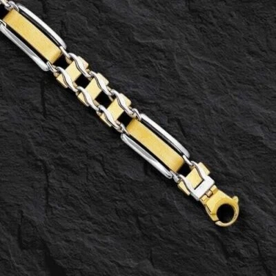 Brazalete de cadena de eslabones ferroviarios de oro blanco amarillo de 14k para hombre 8,5" 9 mm 18 gramos Foto 1 de 4