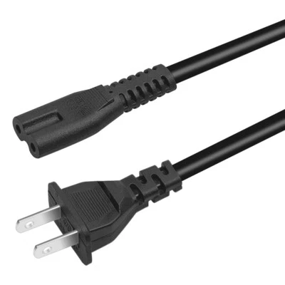 6ft/2m 2 Prong 2 Pin AC Power Cord Cable Charge Adapter for PC Laptop PS2 PS3 - Image 1 of 3