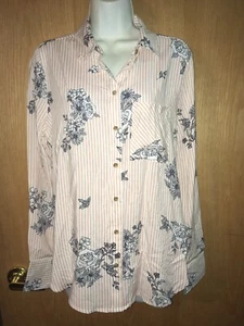 Blusa torso para mujer Polly & Esther talla M floral a rayas manga larga con botones - Imagen 1 de 7