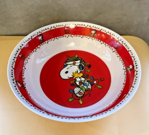 Peanuts Snoopy Woodstock Serving Bowl Christmas Holiday Plastic 10" Gibson - Picture 1 of 5