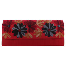 Handmade Womens Red Floral Clutch Purse - Indian Desi Traditional Party Clutch