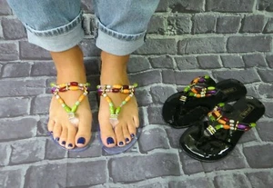 Jelly Sandal "GAINESVILLE" Women's Flip Flop Thong Flat w/color beads Ann More - Picture 1 of 5