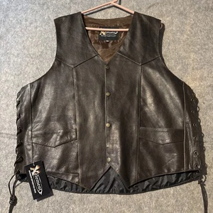 NEW w/ Tag Xelement Mens Brown Leather Biker Motorcycle Vest size 3XL Live Ride - Picture 1 of 8