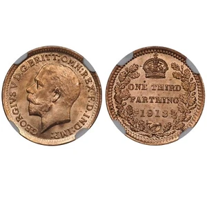 1913 Malta Great Britain 1/3 Farthing NGC MS65 RD - Picture 1 of 5