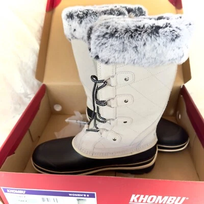 女士的 KHOMBU EMILY 灰色皮革鞋面缓冲鞋垫冬季雪地靴 全新带盒 — 第 1/4 张图片