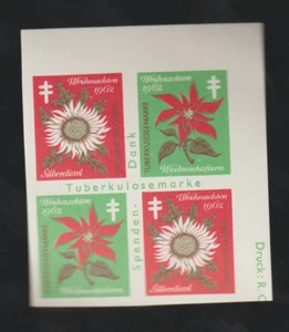 Germany Christmas seals sheet Weihnachtssiegelmarken 1962 imperf block - Picture 1 of 1