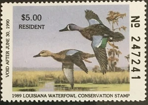 1989 Louisiana State Duck stamp MNH, LA1, $5 FV - Picture 1 of 2