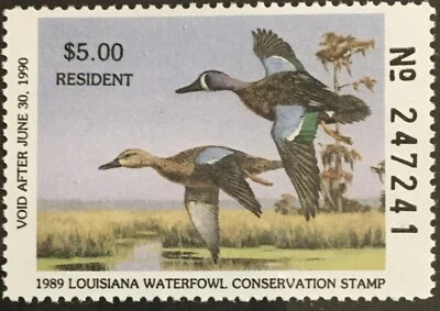 1989 Louisiana State Duck stamp MNH, LA1, $5 FV - Image 1 of 2