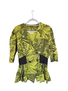 80s Vanity Fair Women's Size L Blazer Jacket, Yellow/ Black Leaf And Hemp Print - Picture 1 of 8