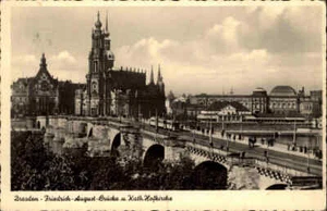 Postal antigua de DRESDE Sajonia ~ 1935 Friedrich-August-Brücke y Kath. Hofkirche - Imagen 1 de 2