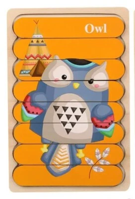 Sided Strip Puzzle Montessori, Wooden Materials, Large Bricks, OWL - Image 1 of 4