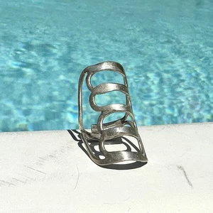 Vintage Long Sterling Silver 925 Modernist Ring Mexico Southwest Mid Century - Picture 1 of 15