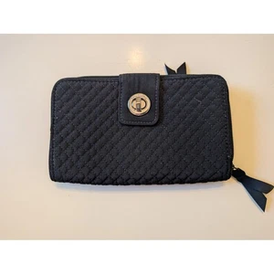 Vera Bradley klassische schwarze RFID-Geldbörse mit Drehverschluss gesteppt umlaufender Reißverschluss - Bild 1 von 7