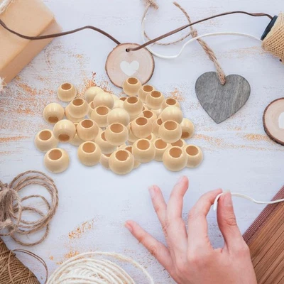 100Pcs Wood Beads Loose Spacer Beads Craft Circular Bead Handmade Balls 2cm - Image 1 of 4