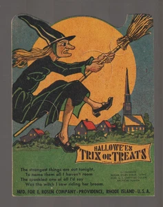 De colección HALLOWEEN c1930 E ROSEN TRIX OR GOLOSINAS Bruja Piruleta Portatarjetas Lechón - Imagen 1 de 2