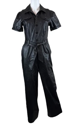 Mono Paige Anessa Imitación Cuero Cinturón Abotonado Pierna Ancha Negro Talla 2 Foto 1 de 4